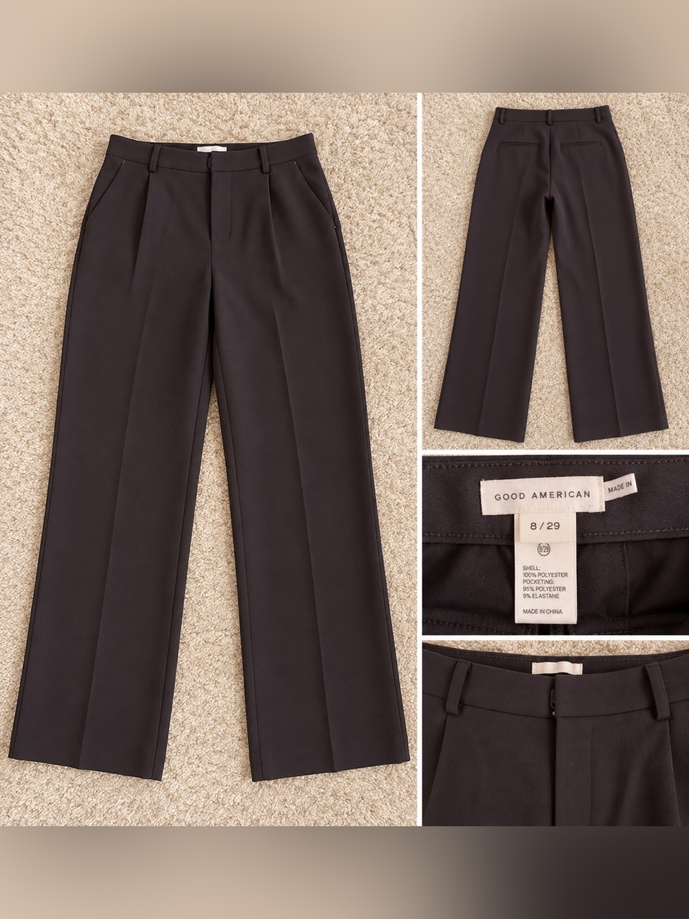 Good American Column Trouser Pants Black High Waist Wide Leg